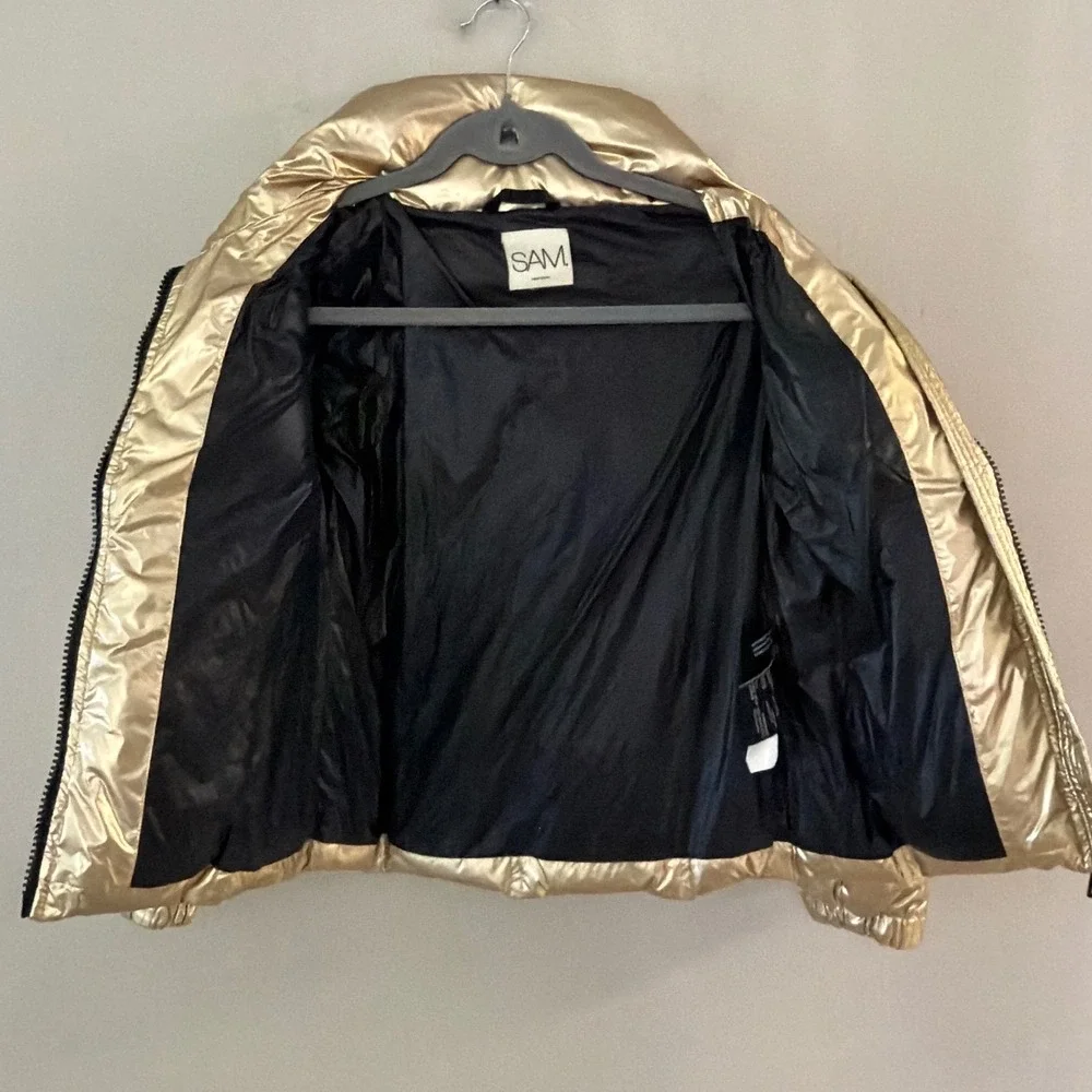 SAM New York Girls Sz 10 Freestyle Down Puffer Jacket Gold Metallic Kids Coat